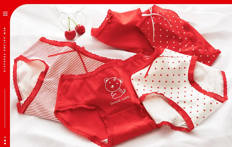 Women's Cotton Underwear Lovely Girl Bow Panties Sexy Lace Panties Mid Waist Seamless Comfort Briefs Female Lingerie