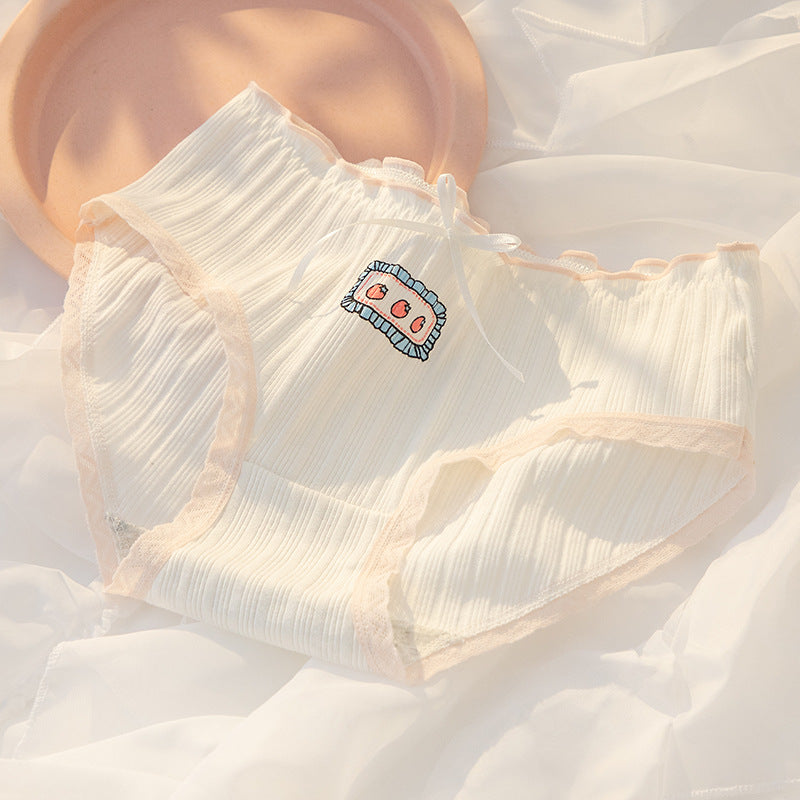 Women's Cotton Underwear Lovely Girl Bow Panties Sexy Lace Panties Mid Waist Seamless Comfort Briefs Female Lingerie