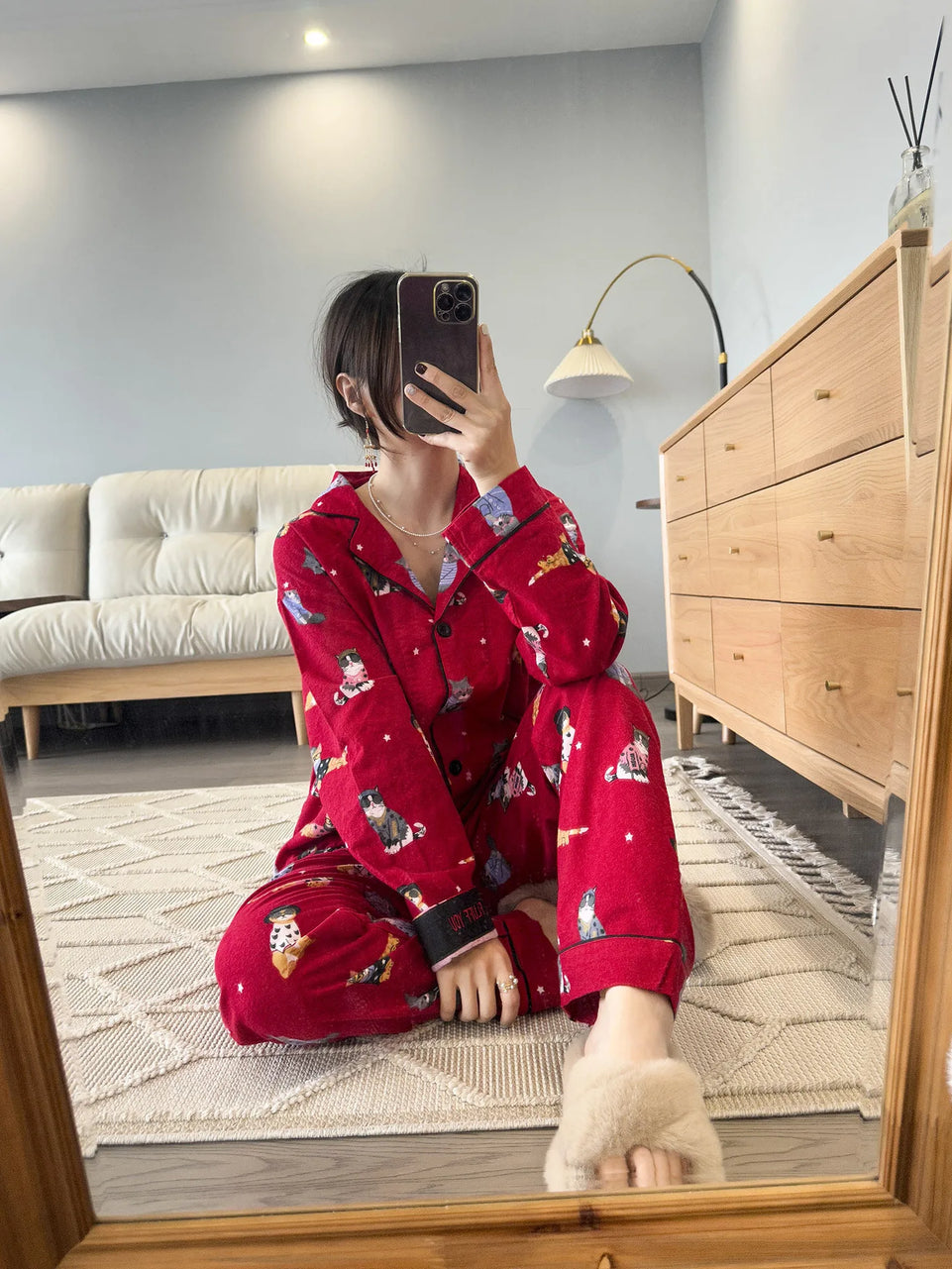 New Loungewear Women 2 Piece Set Pj Sets Loose Cartoon Women Outfit 100% Cotton Pajamas for Women Casual Sleepwear Set Pijamas