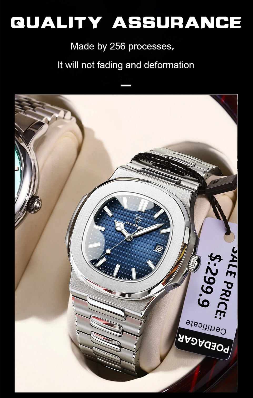 POEDAGAR Square Luxury Men Wristwatch Waterproof Luminous Date Stainless Steel Male Clock Business Sports Quartz Watches For Men