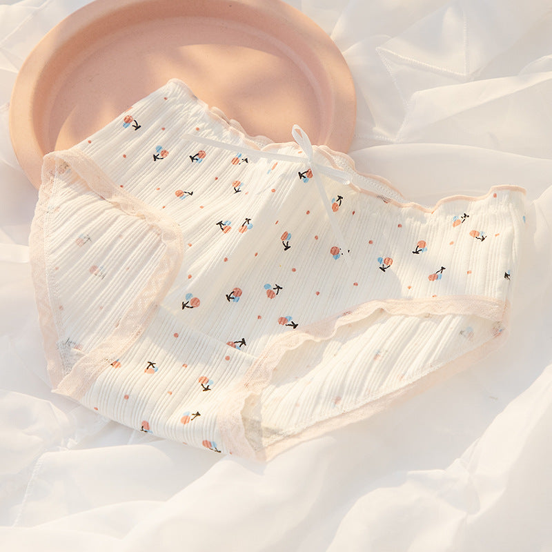 Women's Cotton Underwear Lovely Girl Bow Panties Sexy Lace Panties Mid Waist Seamless Comfort Briefs Female Lingerie