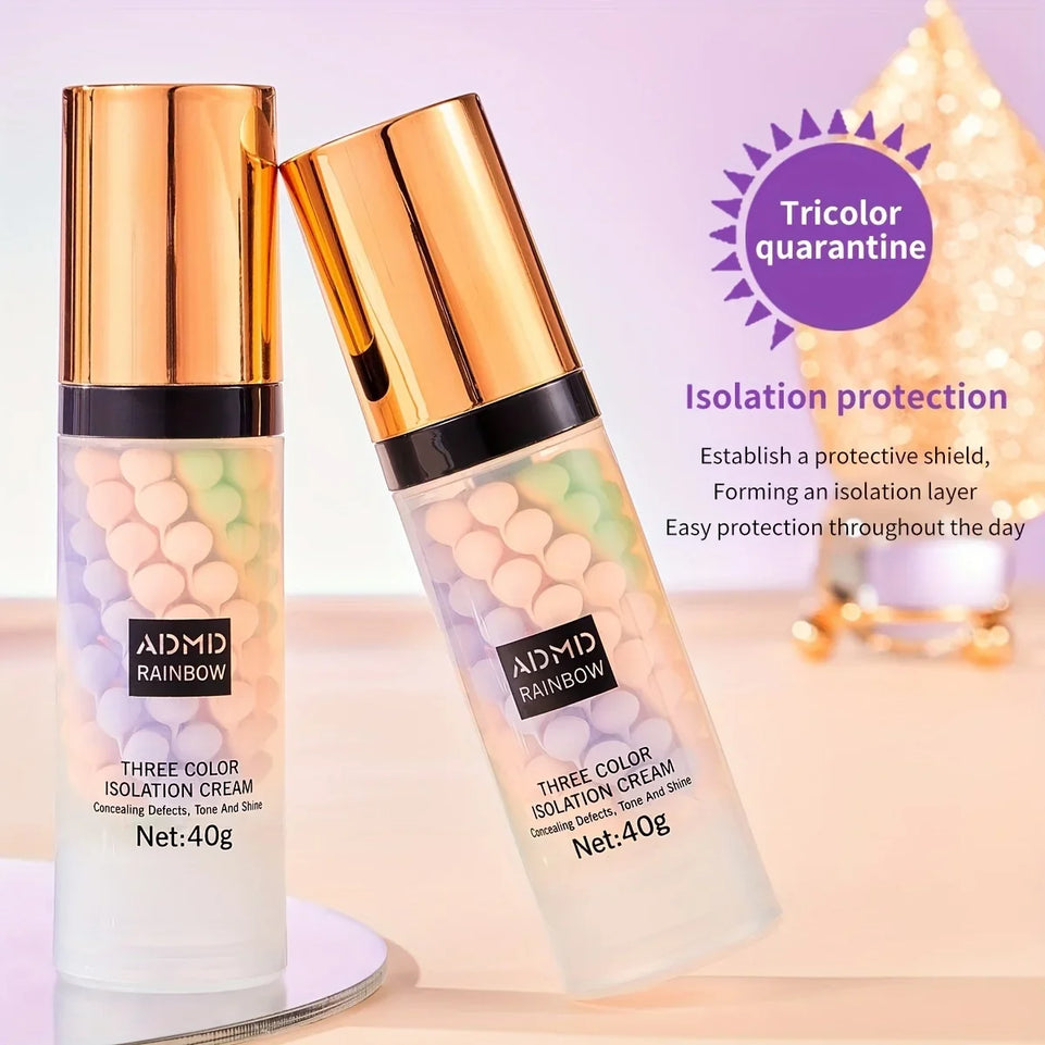 40g Face Makeup Primer Tri-color Cream Brighten Contour Color Isolation Waterproof Makeup Foundation Natural Makeup Base Cream