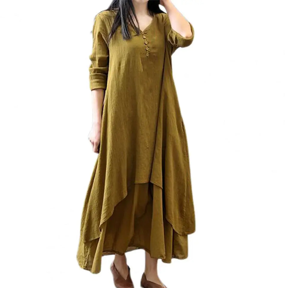 Women Elegant Linen White Dresses Bohemia Layering Vintage Robe Long Sleeve Loose Long Dress Female Autumn Vestidos