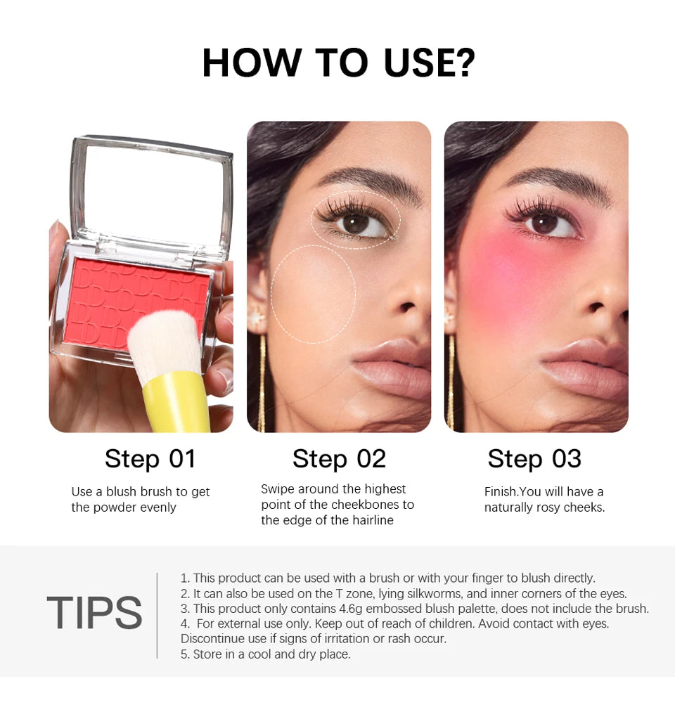 Face Blusher Matte Natural Cheek Tint Brighten Face Pink Red Face Contouring Cosmetics Blush Powder Soft Female Makeup