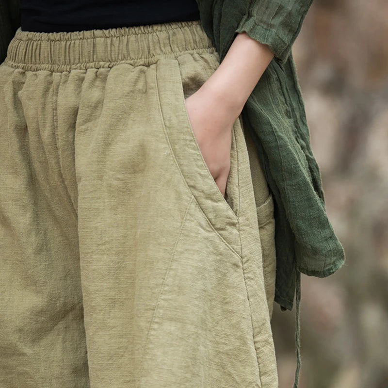 Women Vintage Literature Tie-dye Pants Summer Cotton Linen All-match Harem Pants Lady Casual Loose Bloomers Wide Leg Trousers