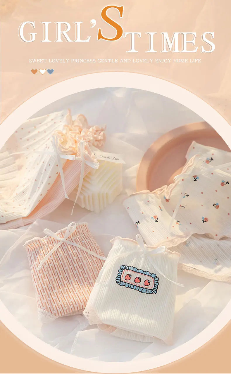 Women's Cotton Underwear Lovely Girl Bow Panties Sexy Lace Panties Mid Waist Seamless Comfort Briefs Female Lingerie