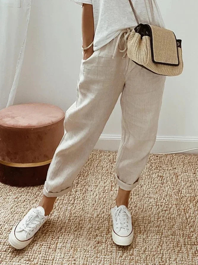 Women's Casual Pants Solid Color Drawstring Elastic Waist Trousers with Pockets Lounge Fashion Straight Pants