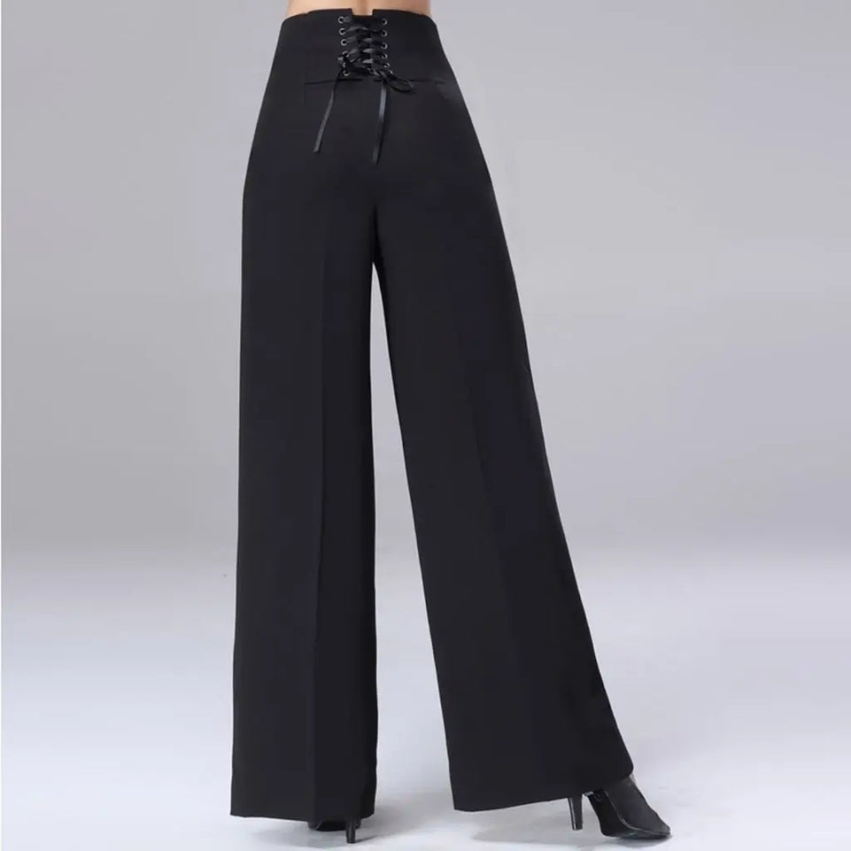 Women Trousers Latin Dance Pants Modern Dance Ballroom Dancing Wide-Leg Pants Ladies High Waist Casual Loose Chiffon Trousers
