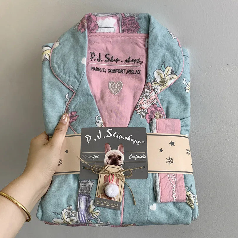 New Loungewear Women 2 Piece Set Pj Sets Loose Cartoon Women Outfit 100% Cotton Pajamas for Women Casual Sleepwear Set Pijamas