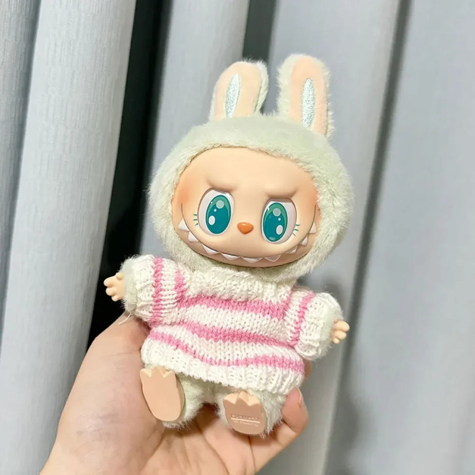 For Labubu V1 V2 Idol Cute Doll Clothes Fashion Sweater Outfit Accessories Sitting Party Pink White