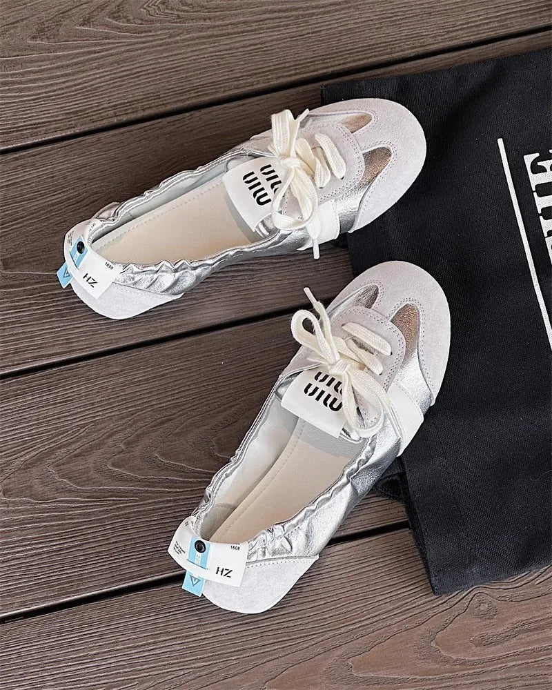 Women's Casual Sneakers Summer Cozy Shallow Ballet Flats Shoes 2025 New Women Lace Up Sport Shoes Zapatos De Mujer