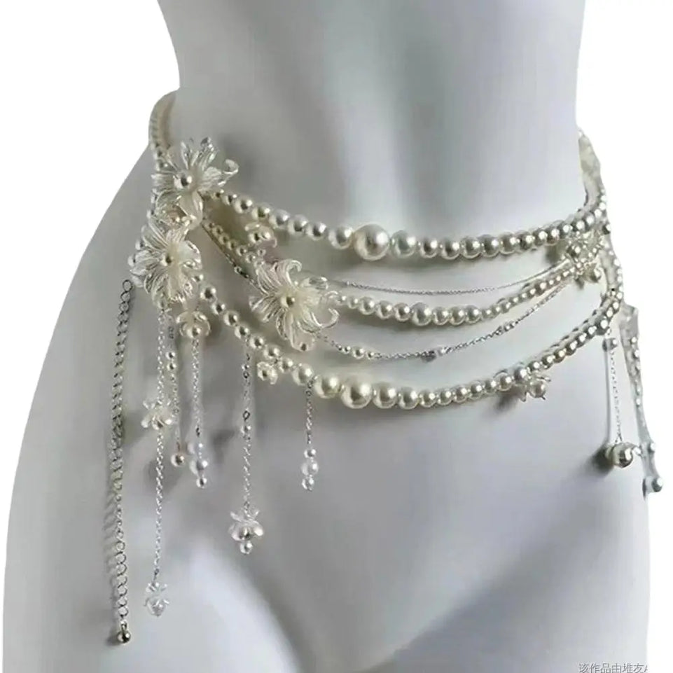 Fashion Y2K Retro Multilayer Pearl Waist Chain Belt For Women - Stylish Body Jewelry Accessories For Party & Casual Wear