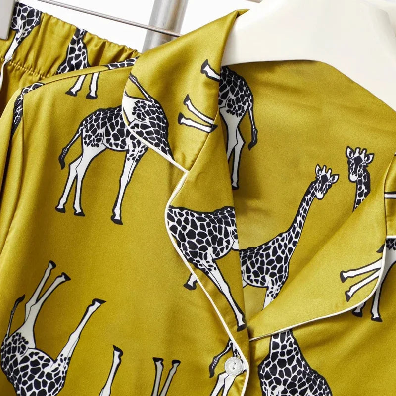 European Style Elegant Classy Fashion Trendy Female Lounges Aesthetics Print Spring Autumn Sleepwear for Women Y2k Sweet Pajamas