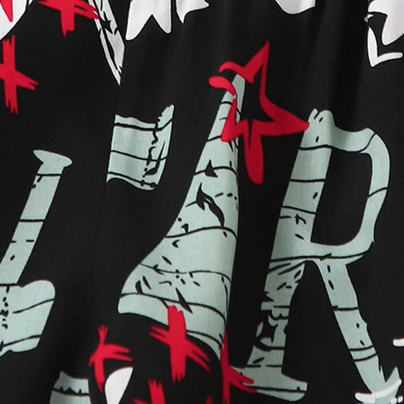 Women's summer loose and versatile trendy casual pants, wide leg sleeping pants, lantern pants, black and red letter pants