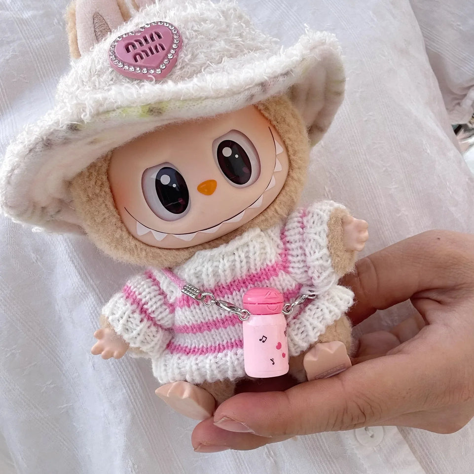 For Labubu V1 V2 Idol Cute Doll Clothes Fashion Sweater Outfit Accessories Sitting Party Pink White