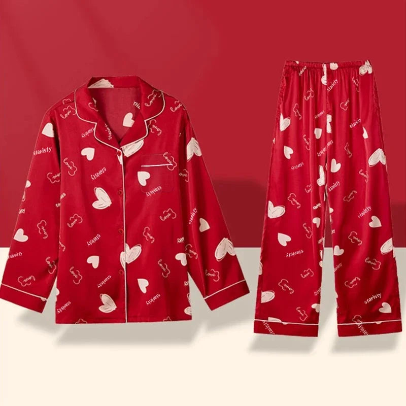 European Style Elegant Classy Fashion Trendy Female Lounges Aesthetics Print Spring Autumn Sleepwear for Women Y2k Sweet Pajamas