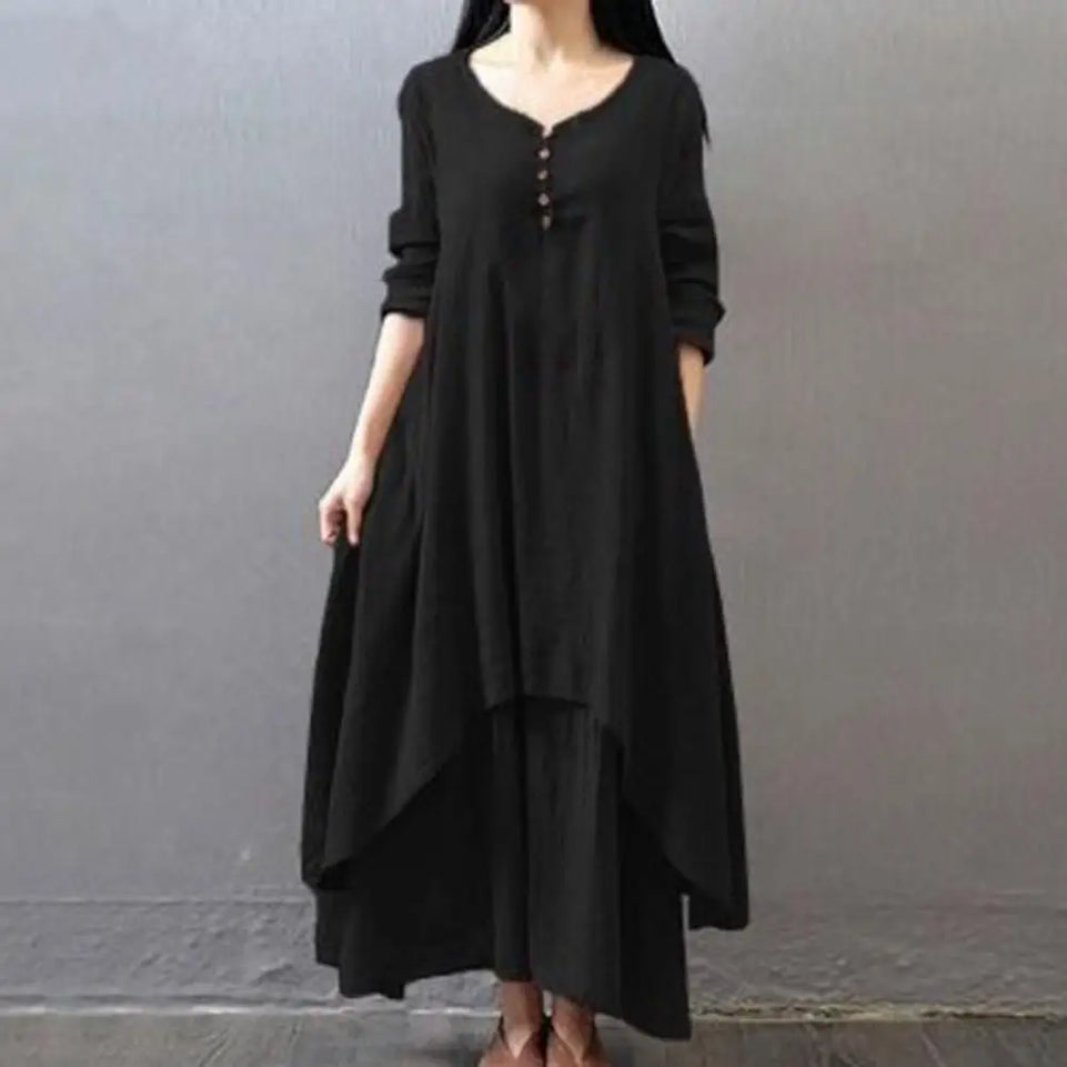 Women Elegant Linen White Dresses Bohemia Layering Vintage Robe Long Sleeve Loose Long Dress Female Autumn Vestidos