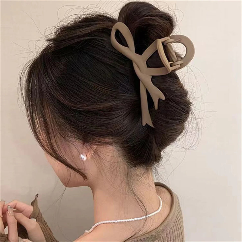 13CM Matte Hair Clips Vintage Ribbon Bow Hair Claws Crab Headwear Hairpins Shark Ponytail For Women Hair Accessories Barrettes