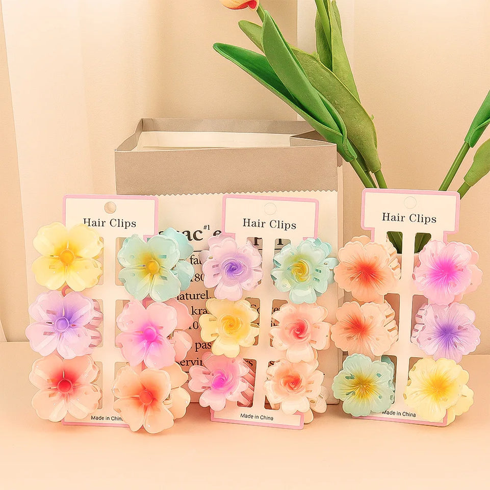 6Pcs Fashion Colorful Transparent Flower Small Hair Claw Clips clamp Hairpin Barrette For Thick Thin Hair Accessories For Women