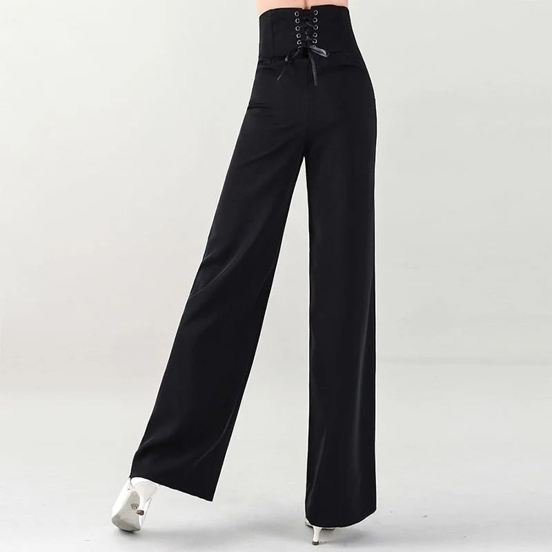 Women Trousers Latin Dance Pants Modern Dance Ballroom Dancing Wide-Leg Pants Ladies High Waist Casual Loose Chiffon Trousers