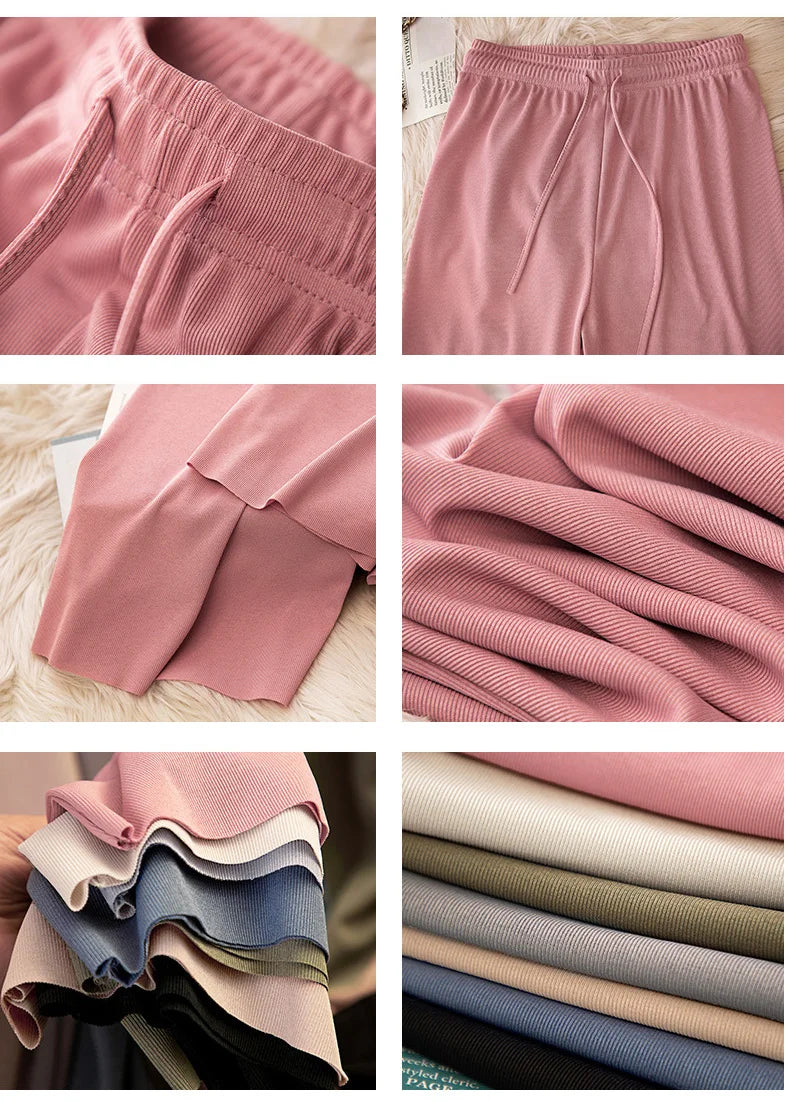 Women Long Pants Causal Elastic Waist Loose Basic Long Trousers For Female Spring Summer Wide Leg Long Pants