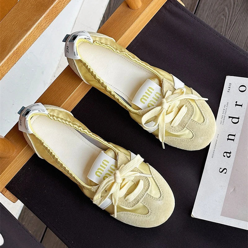 Women's Casual Sneakers Summer Cozy Shallow Ballet Flats Shoes 2025 New Women Lace Up Sport Shoes Zapatos De Mujer