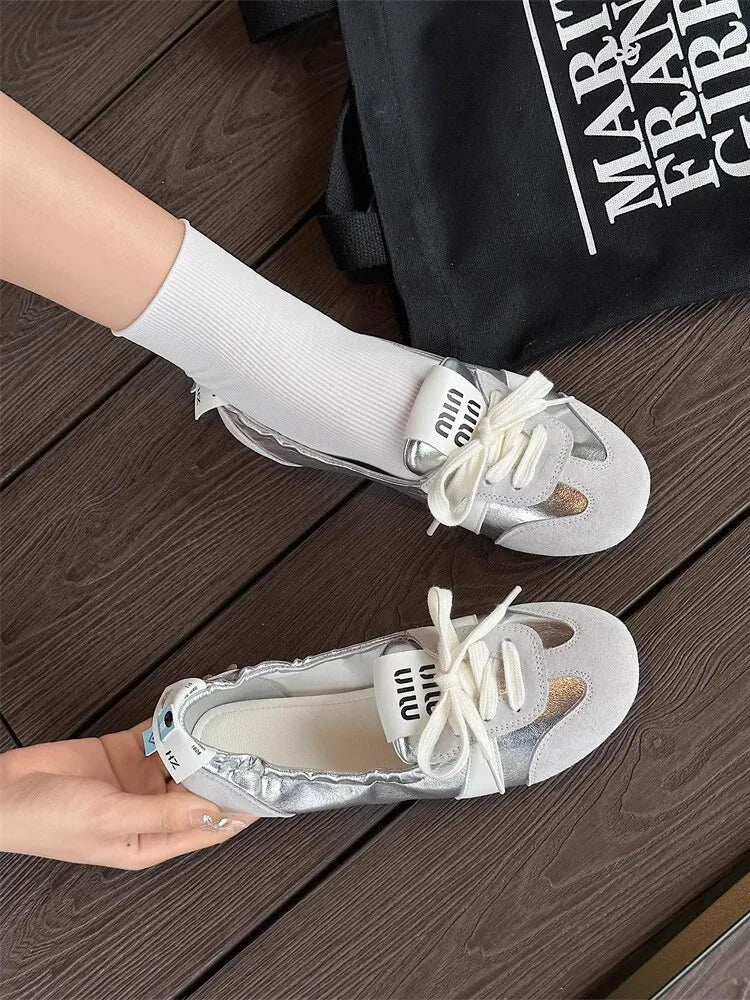 Women's Casual Sneakers Summer Cozy Shallow Ballet Flats Shoes 2025 New Women Lace Up Sport Shoes Zapatos De Mujer