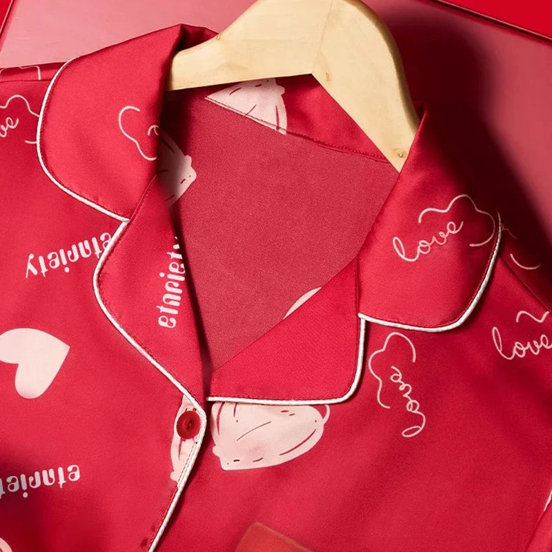 European Style Elegant Classy Fashion Trendy Female Lounges Aesthetics Print Spring Autumn Sleepwear for Women Y2k Sweet Pajamas