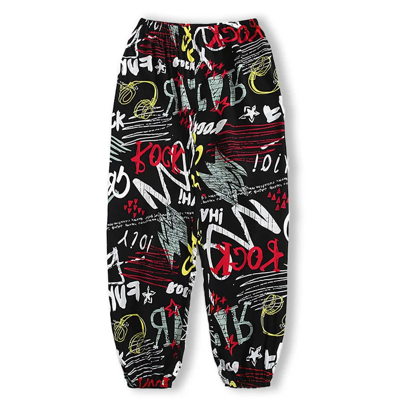 Women's summer loose and versatile trendy casual pants, wide leg sleeping pants, lantern pants, black and red letter pants