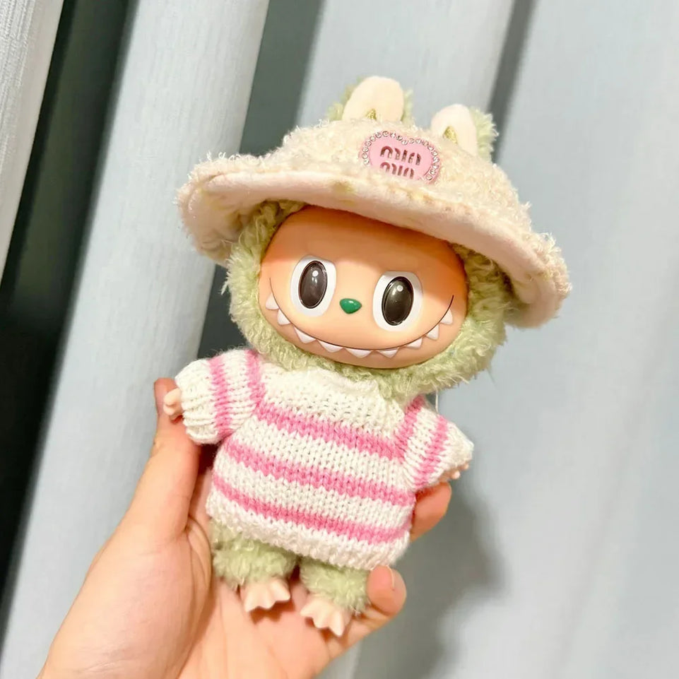 For Labubu V1 V2 Idol Cute Doll Clothes Fashion Sweater Outfit Accessories Sitting Party Pink White