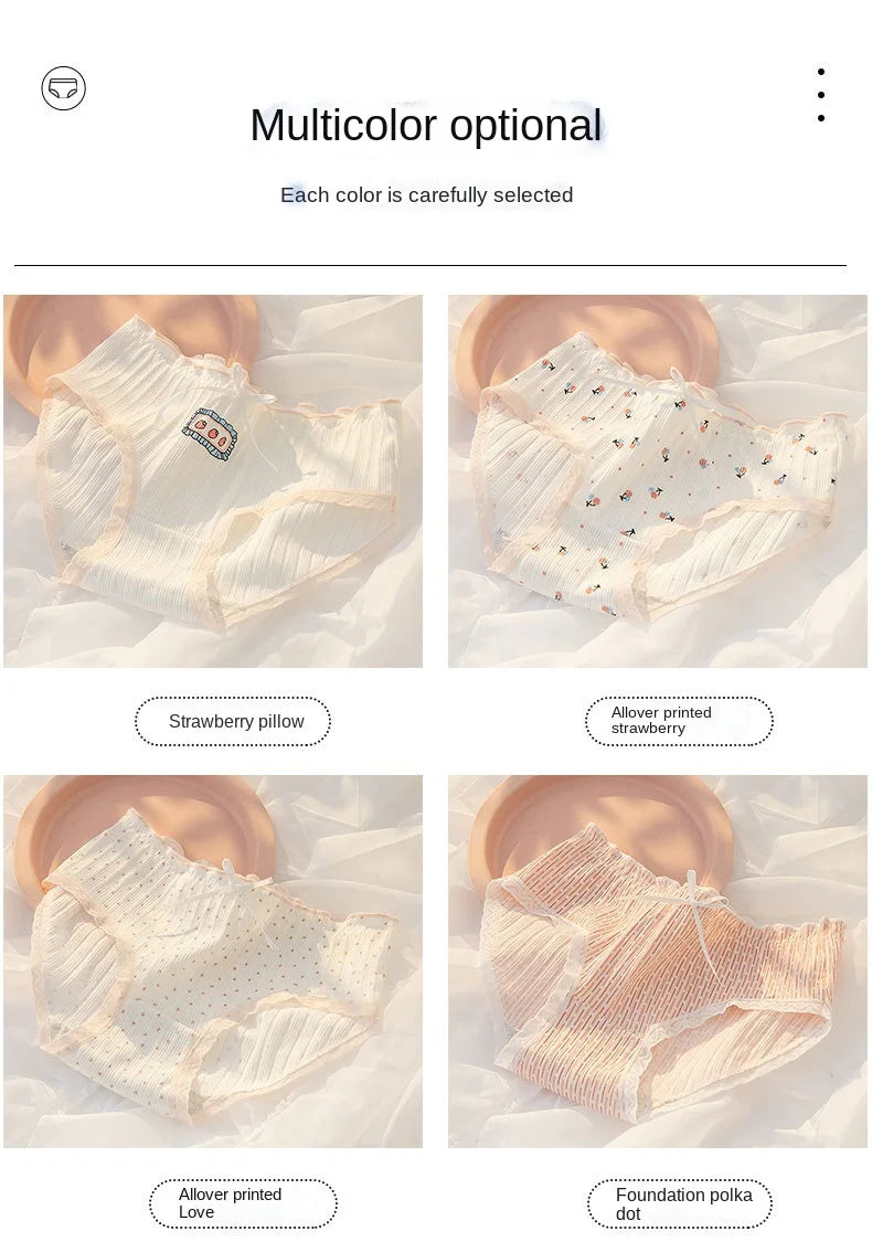 Women's Cotton Underwear Lovely Girl Bow Panties Sexy Lace Panties Mid Waist Seamless Comfort Briefs Female Lingerie