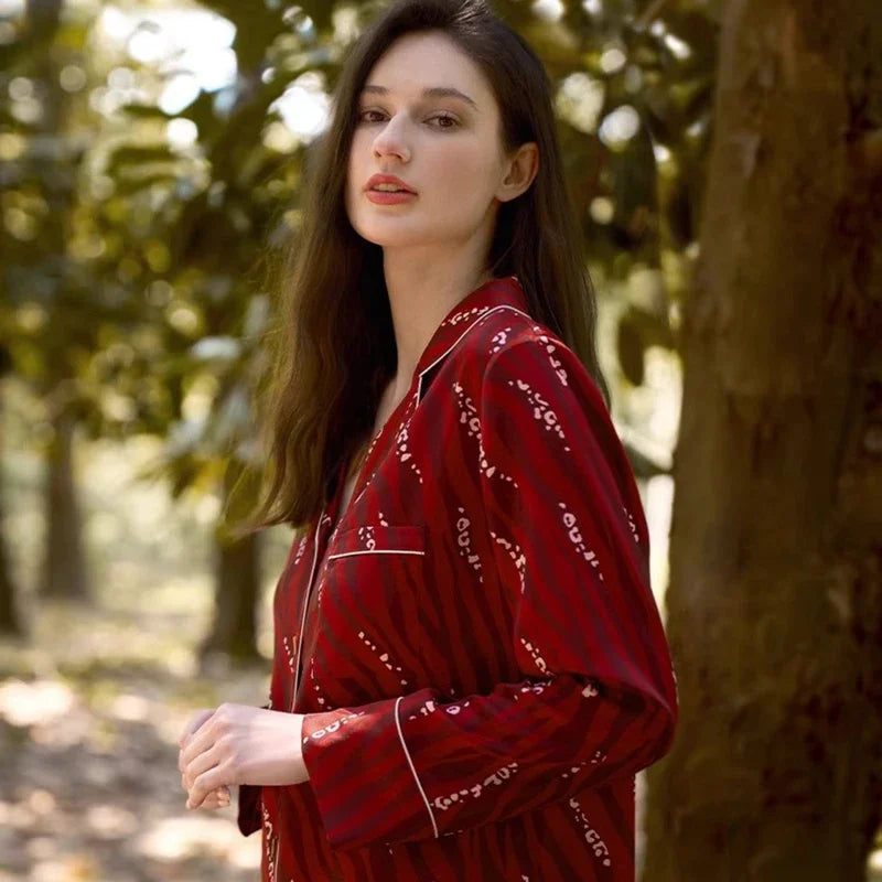 European Style Elegant Classy Fashion Trendy Female Lounges Aesthetics Print Spring Autumn Sleepwear for Women Y2k Sweet Pajamas