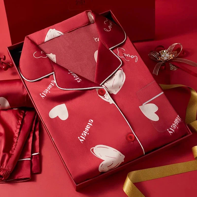 European Style Elegant Classy Fashion Trendy Female Lounges Aesthetics Print Spring Autumn Sleepwear for Women Y2k Sweet Pajamas