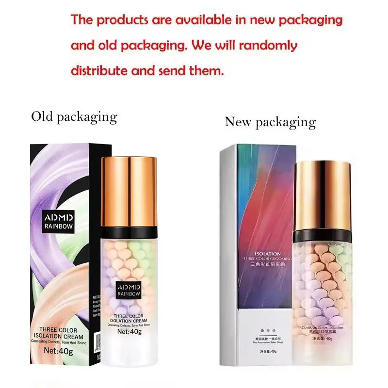 40g Face Makeup Primer Tri-color Cream Brighten Contour Color Isolation Waterproof Makeup Foundation Natural Makeup Base Cream