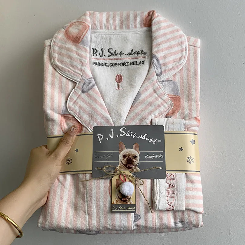 New Loungewear Women 2 Piece Set Pj Sets Loose Cartoon Women Outfit 100% Cotton Pajamas for Women Casual Sleepwear Set Pijamas