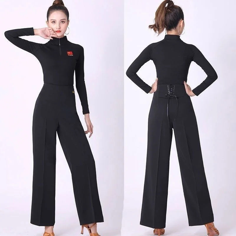 Women Trousers Latin Dance Pants Modern Dance Ballroom Dancing Wide-Leg Pants Ladies High Waist Casual Loose Chiffon Trousers