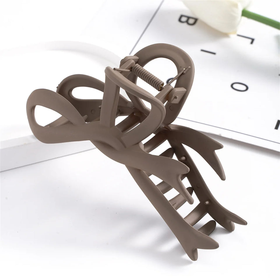 13CM Matte Hair Clips Vintage Ribbon Bow Hair Claws Crab Headwear Hairpins Shark Ponytail For Women Hair Accessories Barrettes