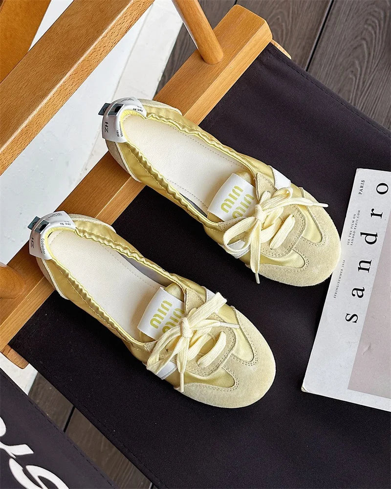 Women's Casual Sneakers Summer Cozy Shallow Ballet Flats Shoes 2025 New Women Lace Up Sport Shoes Zapatos De Mujer