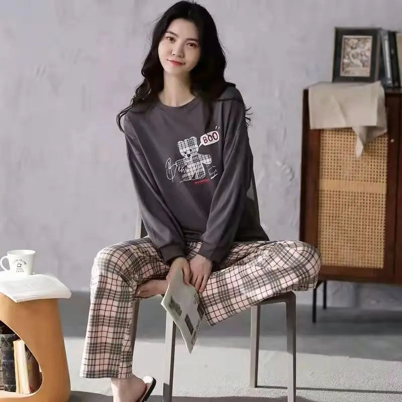 New Ladies Pajamas Loungewear Set Women's Spring and Autumn Style Long Sleeved Autumn Winter Loungewear Women's Plus Size Pajama