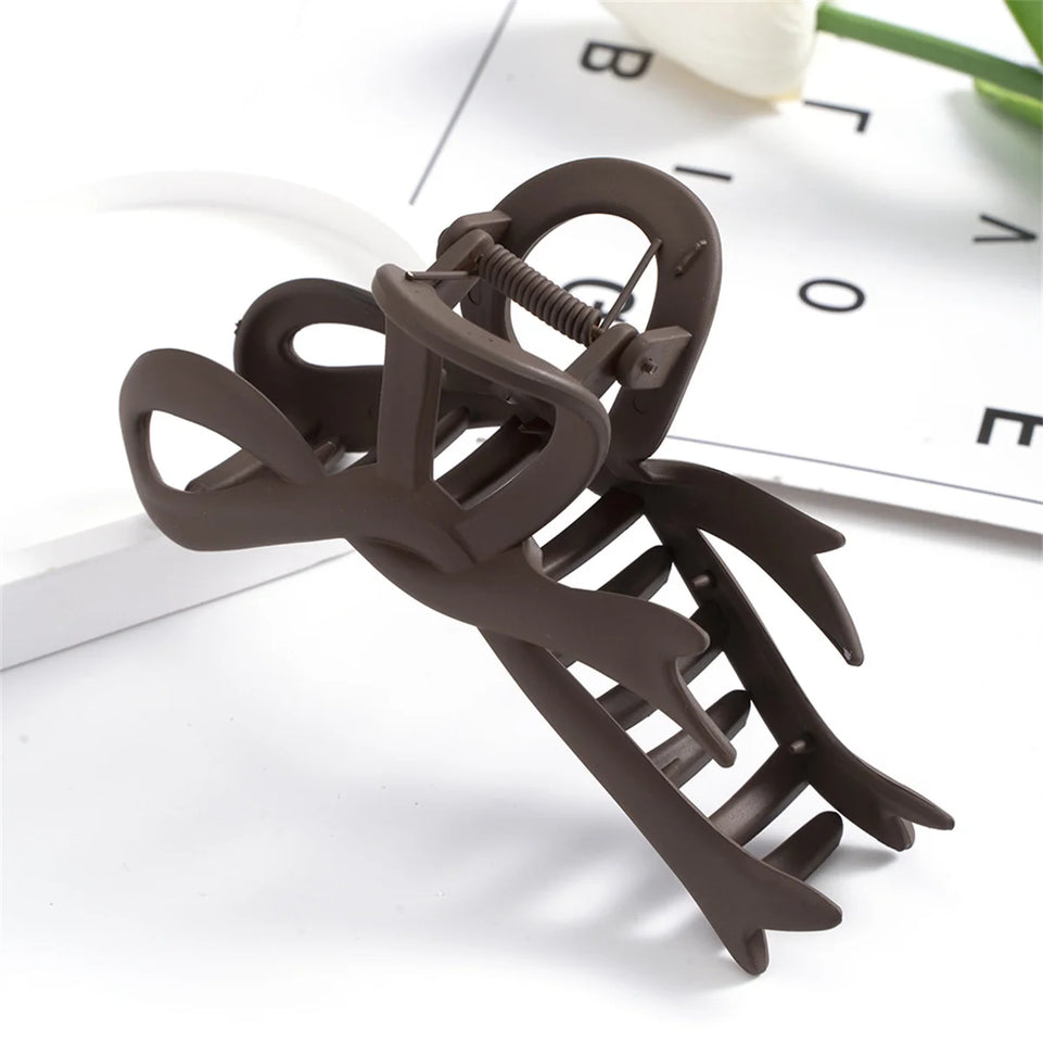 13CM Matte Hair Clips Vintage Ribbon Bow Hair Claws Crab Headwear Hairpins Shark Ponytail For Women Hair Accessories Barrettes