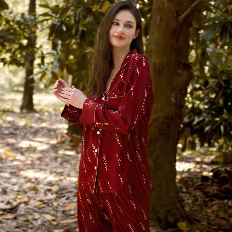 European Style Elegant Classy Fashion Trendy Female Lounges Aesthetics Print Spring Autumn Sleepwear for Women Y2k Sweet Pajamas