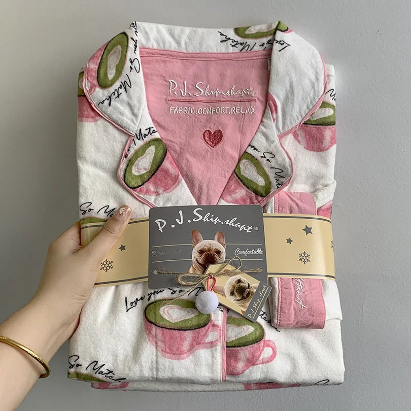 New Loungewear Women 2 Piece Set Pj Sets Loose Cartoon Women Outfit 100% Cotton Pajamas for Women Casual Sleepwear Set Pijamas