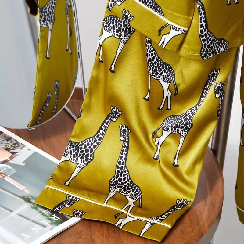 European Style Elegant Classy Fashion Trendy Female Lounges Aesthetics Print Spring Autumn Sleepwear for Women Y2k Sweet Pajamas