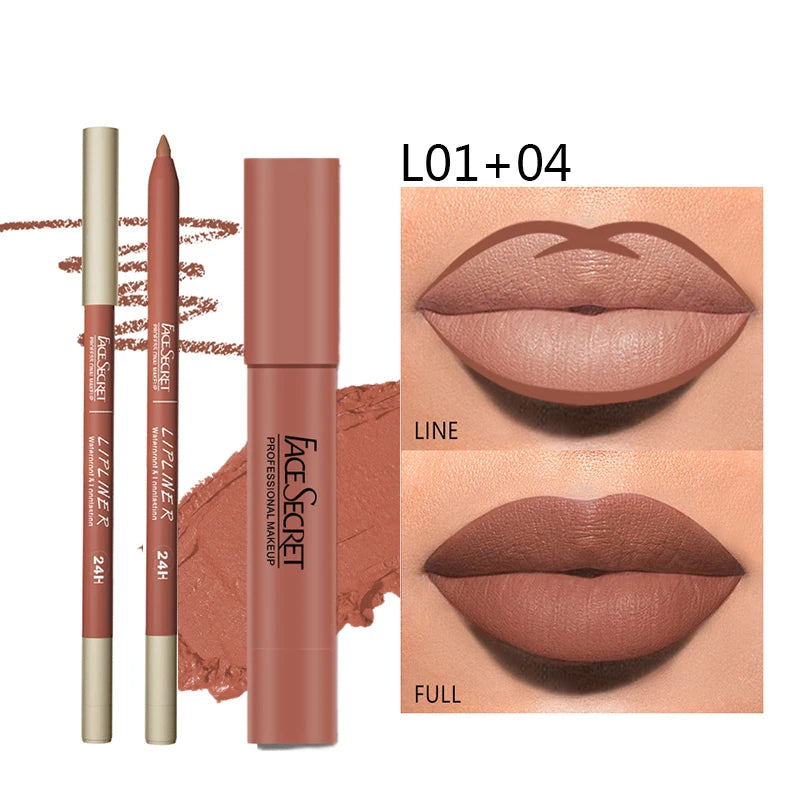Matte Lipliner&Lipstick Set,Waterproof, Long Lasting Lip Makeup, Soft Matte Color Rendering,Women's Makeup Cosmetics