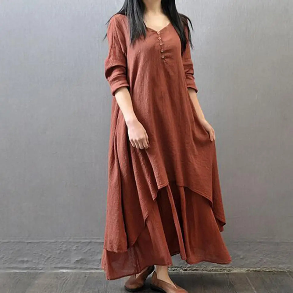 Women Elegant Linen White Dresses Bohemia Layering Vintage Robe Long Sleeve Loose Long Dress Female Autumn Vestidos