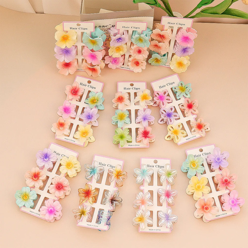6Pcs Fashion Colorful Transparent Flower Small Hair Claw Clips clamp Hairpin Barrette For Thick Thin Hair Accessories For Women