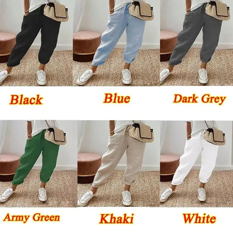Women's Casual Pants Solid Color Drawstring Elastic Waist Trousers with Pockets Lounge Fashion Straight Pants