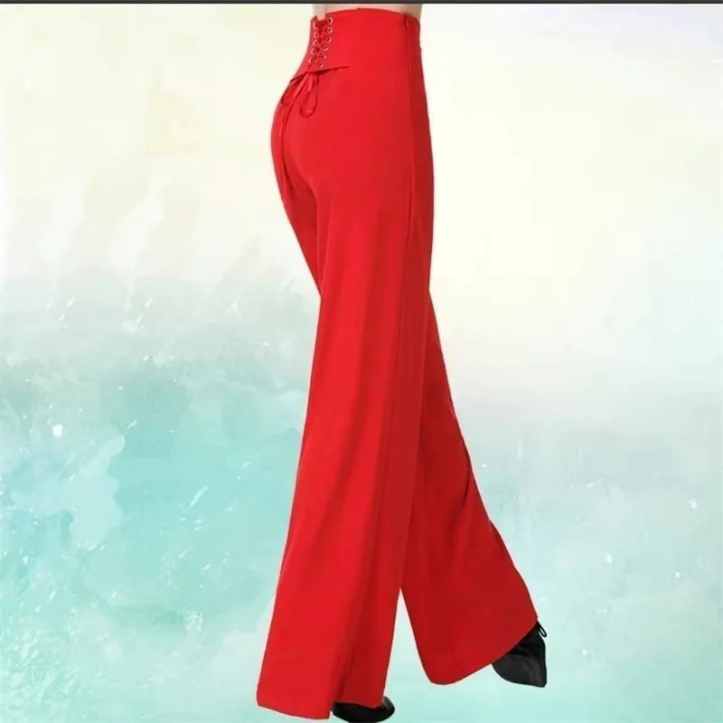 Women Trousers Latin Dance Pants Modern Dance Ballroom Dancing Wide-Leg Pants Ladies High Waist Casual Loose Chiffon Trousers