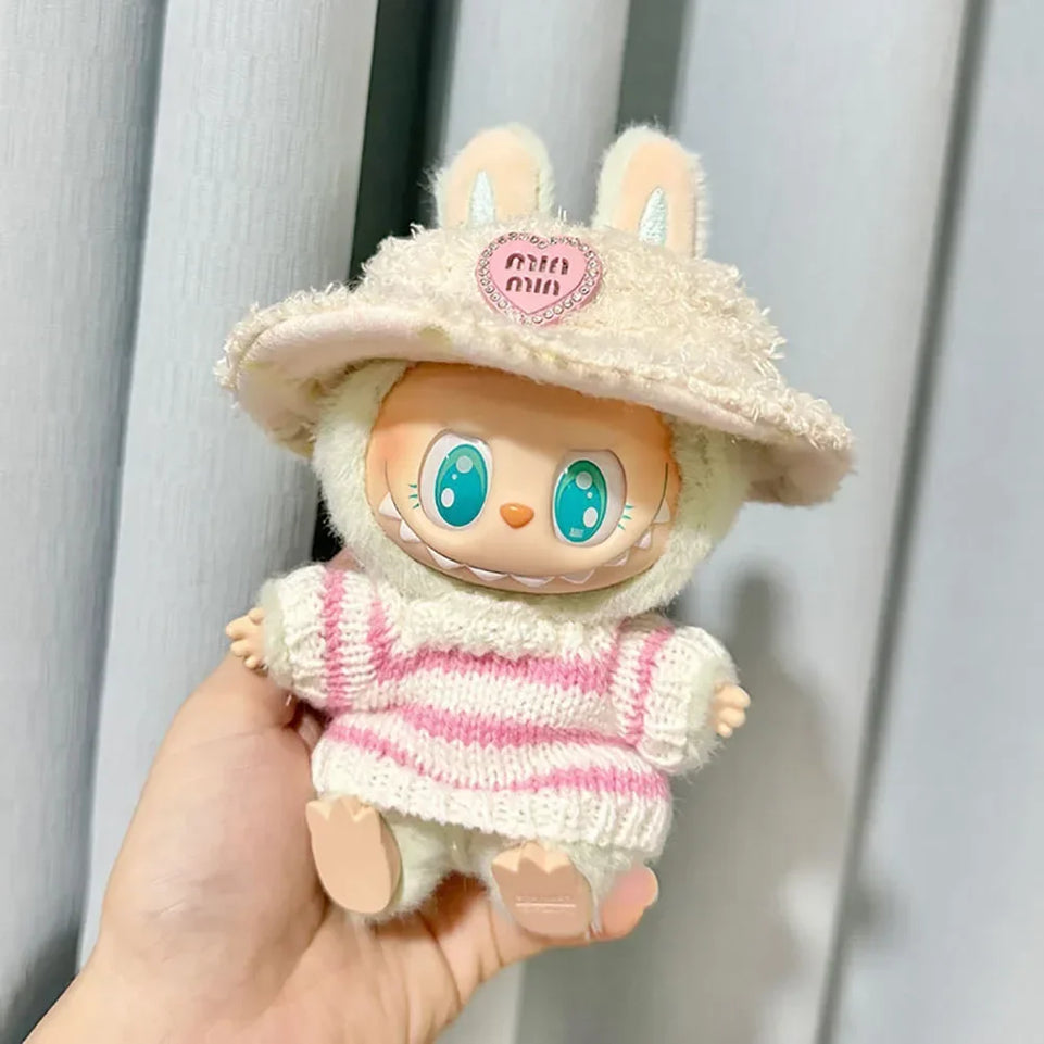 For Labubu V1 V2 Idol Cute Doll Clothes Fashion Sweater Outfit Accessories Sitting Party Pink White