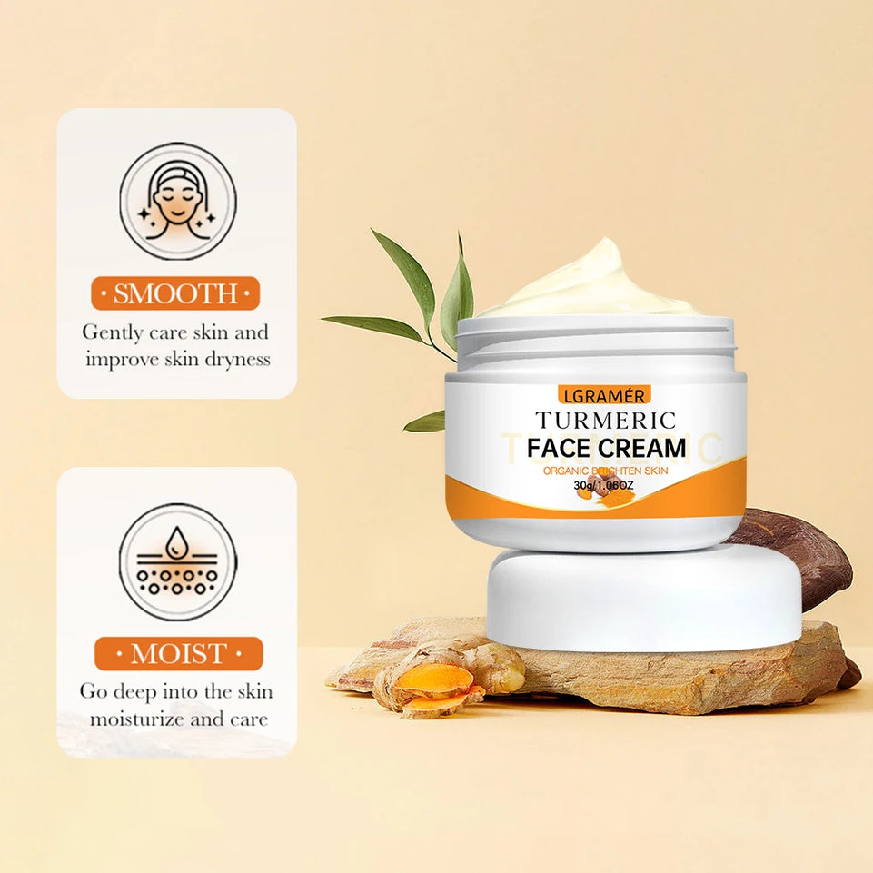 Turmeric Whitening Face Cream Wrinkle Removal Lighten Fine Lines Makes Skin Look More Youthful Birghten Moisturize Facial Care